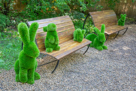 Moscow, Russia - August 3, 2020: Green installation on the AIVA art territory in the Skazka parkのeditorial素材