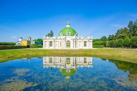 Moscow, Russia - August 8, 2020: Part of the architectural ensemble of the historical museum-estate Kuskovo. Fine example of the 18th century architecture and park landscapingのeditorial素材