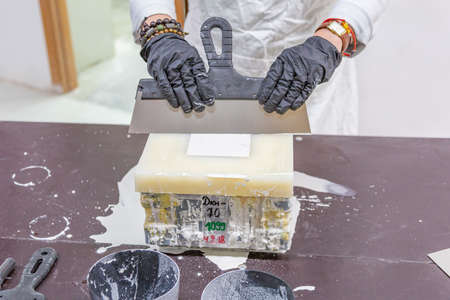 Moscow, Russia - September 07, 2020: Inside an industrial workshop of the Dikart gypsum stucco molding plantのeditorial素材