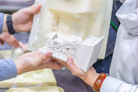 Moscow, Russia - September 07, 2020: Inside an industrial workshop of the Dikart gypsum stucco molding plantのeditorial素材