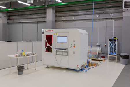 Moscow, Russia - September 9, 2020: Special professional equipment for programmable 3D printing....