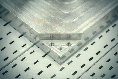 Part of a massive steel billet with threaded holes for fastening