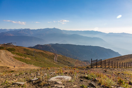 Autumn mountain landscape in the resort of Rosa Khutor in Russia