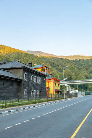 Sochi, Rosa Khutor, Russia - October 14, 2020: Authentic street architecture of a famous ski resortのeditorial素材