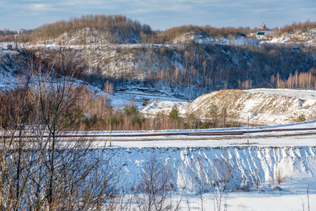 Village of Yantarny, Russia - January 15, 2021: View of the Primorsky quarry of the Kaliningrad...