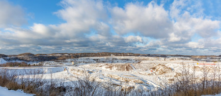 Village of Yantarny, Russia - January 15, 2021: View of the Primorsky quarry of the Kaliningrad Amber Combineのeditorial素材