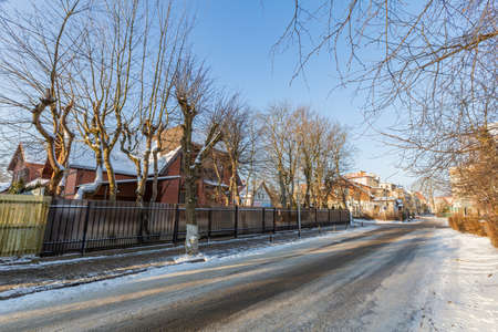 Kaliningrad Region, Russia - January 15, 2021: Typical architecture of a small resort town in winterのeditorial素材