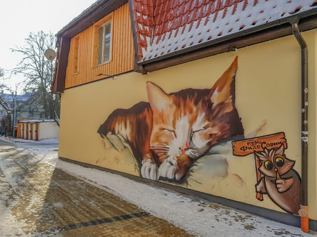 Kaliningrad Region, Russia - January 15, 2021: Typical architecture of a small resort town in winterのeditorial素材