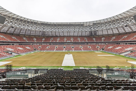 Moscow, Russia - March 14, 2021: Inside the Big sports arena of the Olympic complex Luzhniki. Opened...