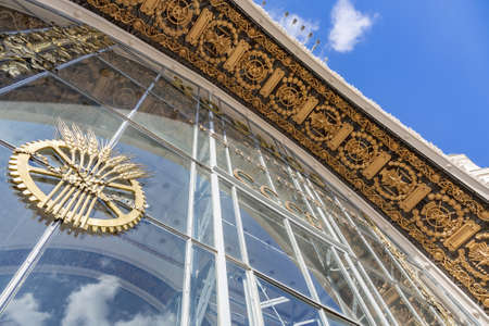 Moscow, Russia - March 20, 2021: Exterior of the Cosmos Pavilion at VDNH. The Cosmonautics and Aviation Centerのeditorial素材