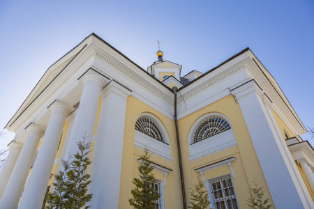 Nikolo-Prozorovo, Russia - March 28, 2021: Exterior of the Cathedral of St. Nicholas the...