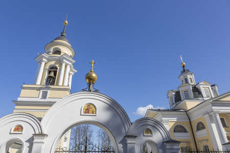 Nikolo-Prozorovo, Russia - March 28, 2021: Exterior of the Cathedral of St. Nicholas the Wonderworker. Built in 1792. Monument of history and cultureのeditorial素材