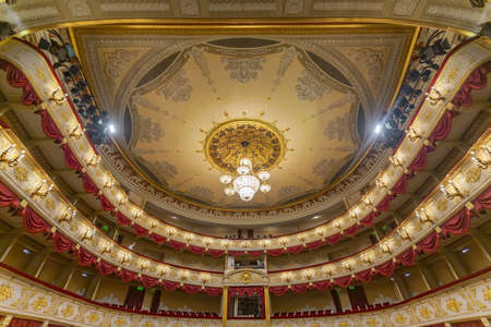 Moscow, Russia - April 10, 2021: Interior of the historic performance hall of the State Academic Maly Theater. Opened in 1824のeditorial素材