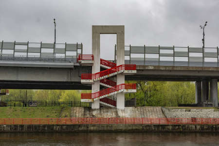 Moscow, Russia - May 8, 2021: Transport bridge over the Moskva River in the russian capital on a cloudy dayのeditorial素材