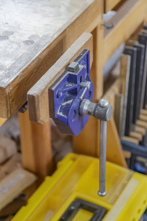 Industrial equipment in a small carpentry workshop. Manual production of wood and precious woods...