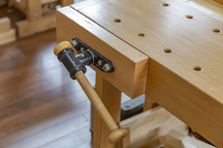 Industrial equipment in a small carpentry workshop. Manual production of wood and precious woods...