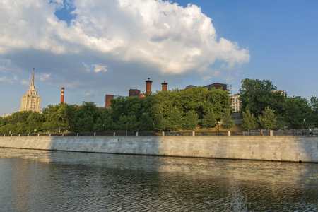 Moscow, Russia - July 13, 2021: Building of the Hotel Ukraine on the bank of the Moskva River. Stalinist Empire style. Built in 1957のeditorial素材