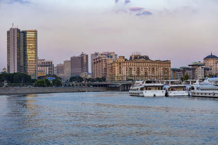 Moscow, Russia - July 13, 2021: Moskva River and urban architecture of the capital downtown on a summer dayのeditorial素材