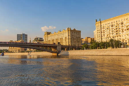 Moscow, Russia - July 13, 2021: Moskva River and urban architecture of the capital downtown on a summer dayのeditorial素材