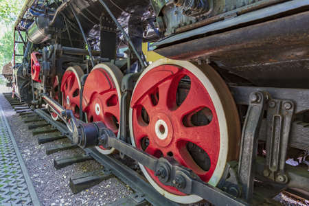 Krasnogorsk district, Moscow region, Russia - July 11, 2021: Rare retro steam locomotive. Vadim Zadorozhny Vehicle Museum. One of the largest private antique vehicle museums in Europeのeditorial素材