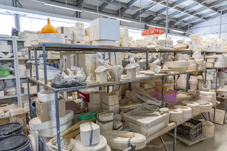 Konakovo, Russia - July 24, 2021: Inside the Konakovsky Faience Company production workshop. All works are created by the hands of craftsmen without the use of mechanismsのeditorial素材