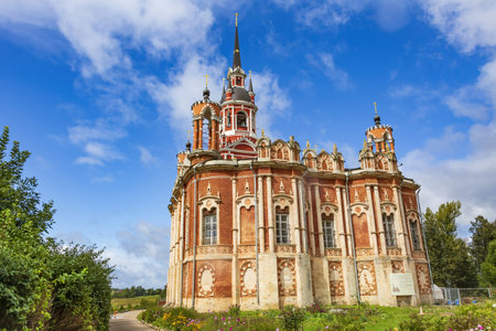 Mozhaysk, Russia - September 4, 2021: Exterior of the orthodox Novo-Nikolsky Cathedral. Russian gothic of the early 19th century. Cultural heritage siteのeditorial素材