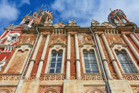 Mozhaysk, Russia - September 4, 2021: Exterior of the orthodox Novo-Nikolsky Cathedral. Russian gothic of the early 19th century. Cultural heritage siteのeditorial素材