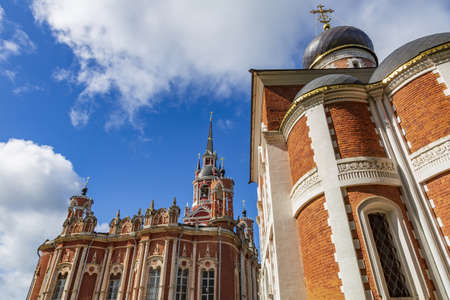 Mozhaysk, Russia - September 4, 2021: Exterior of the orthodox Novo-Nikolsky Cathedral. Russian gothic of the early 19th century. Cultural heritage siteのeditorial素材