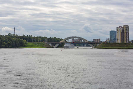 Moscow region, Russia - September 10, 2021: White four-deck ship Mikhail Bulgakov on a river cruise. Built in Germany in 1979のeditorial素材