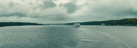Moscow region, Russia - September 10, 2021: White four-deck ship Mikhail Bulgakov on a river cruise. Built in Germany in 1979のeditorial素材