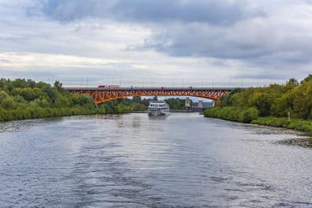 Moscow region, Russia - September 10, 2021: White four-deck ship Mikhail Bulgakov on a river cruise. Built in Germany in 1979のeditorial素材