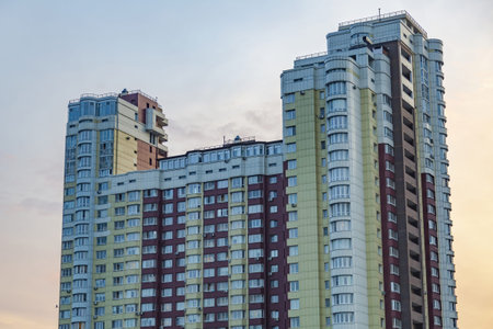 Moscow region - September 12, 2021: Modern high-rise residential building in the vicinity of the capital cityのeditorial素材