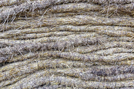 Straw plaited in braids as a decorative element of a garden or backyardの写真素材