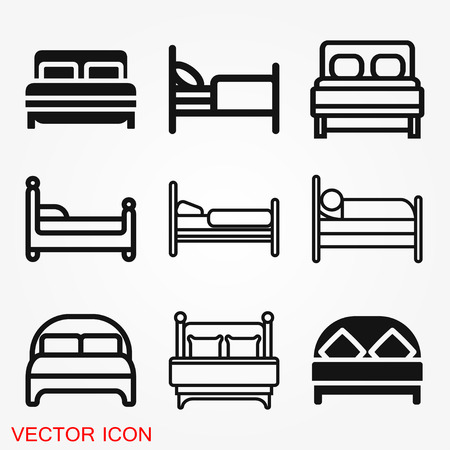 Bed Icon vector. Simple flat symbol. Black pictogram illustration on background.のイラスト素材
