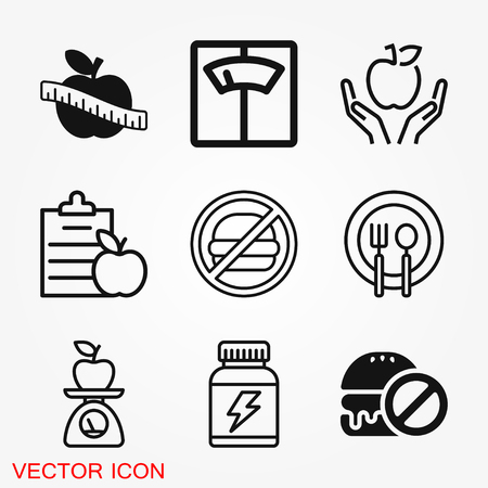 Dietary vector icon, food dietary labels isolated on background Diet icons and labels, food intolerance.のイラスト素材