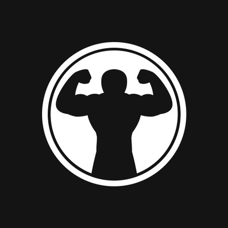 Bodybuilder icon, muscle sign. Vector illustration for web design banner or print posterのイラスト素材