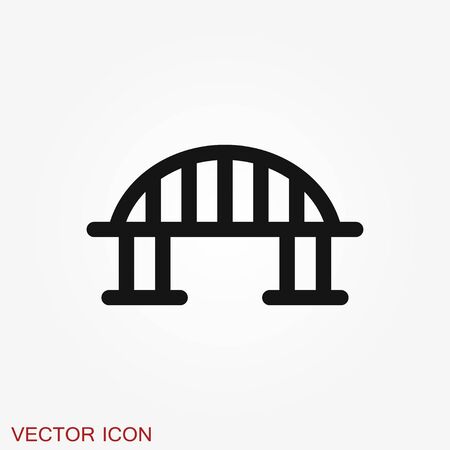 Bridge icon in flat style. Drawbridge vector illustration on black round background with long shadow. Road business concept.のイラスト素材