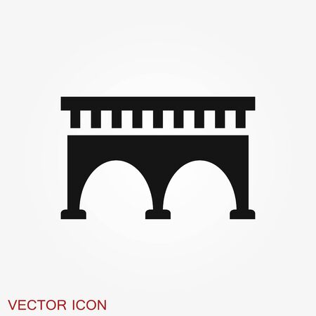 Bridge icon in flat style. Drawbridge vector illustration on black round background with long shadow. Road business concept.のイラスト素材