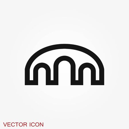 Bridge icon in flat style. Drawbridge vector illustration on black round background with long shadow. Road business concept.のイラスト素材