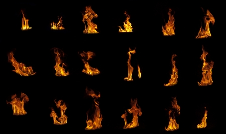 flame compilation on black backgroundの写真素材