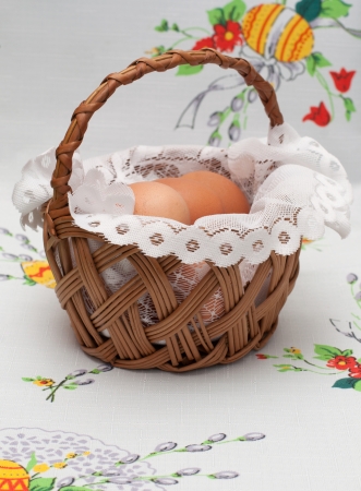 Easter basket with eggsの写真素材