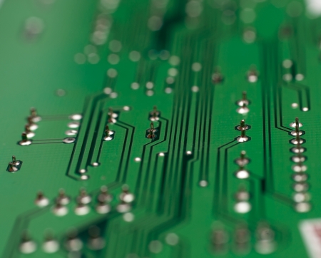 close up of of a green printed circuit boardの写真素材