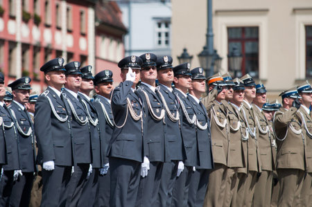 Wroclaw - August 15: Navy Soldier salute (Day of Polish Army) on August 15 2013 in Wroclaw, Poland