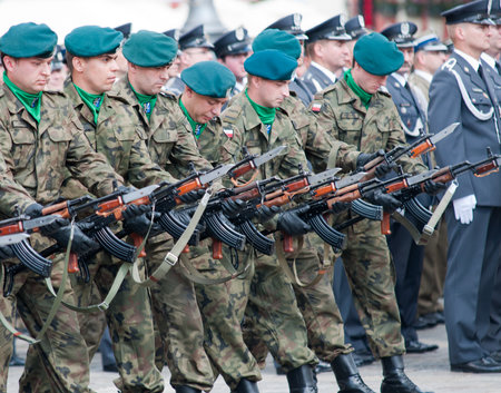 Wroclaw - August 15: Soldiers in action (Day of Polish Army) on August 15 2013 in Wroclaw, Polandのeditorial素材