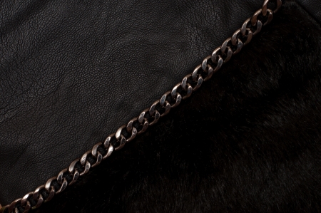 black leather, chain and hair backgroundの写真素材