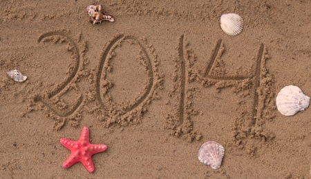 New year 2014 on the beachの写真素材