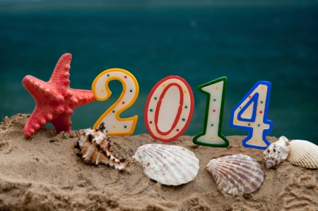 new year 2014 letters with starfish and shellsの写真素材
