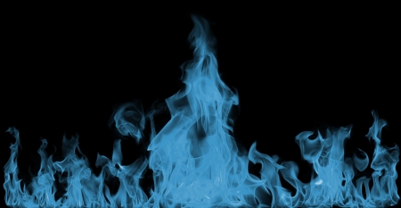 Blue Fire flames on black backgroundの写真素材