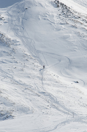 One skier on alpine landscapeの写真素材