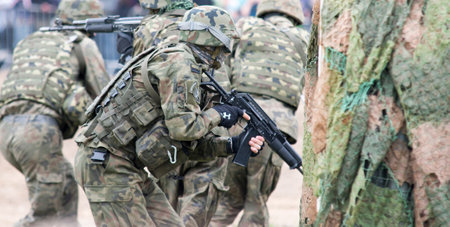 Wroclaw, Poland - May 10. 2014 Soldier on Military show on May 10, 2014 in Worclaw, Polandのeditorial素材